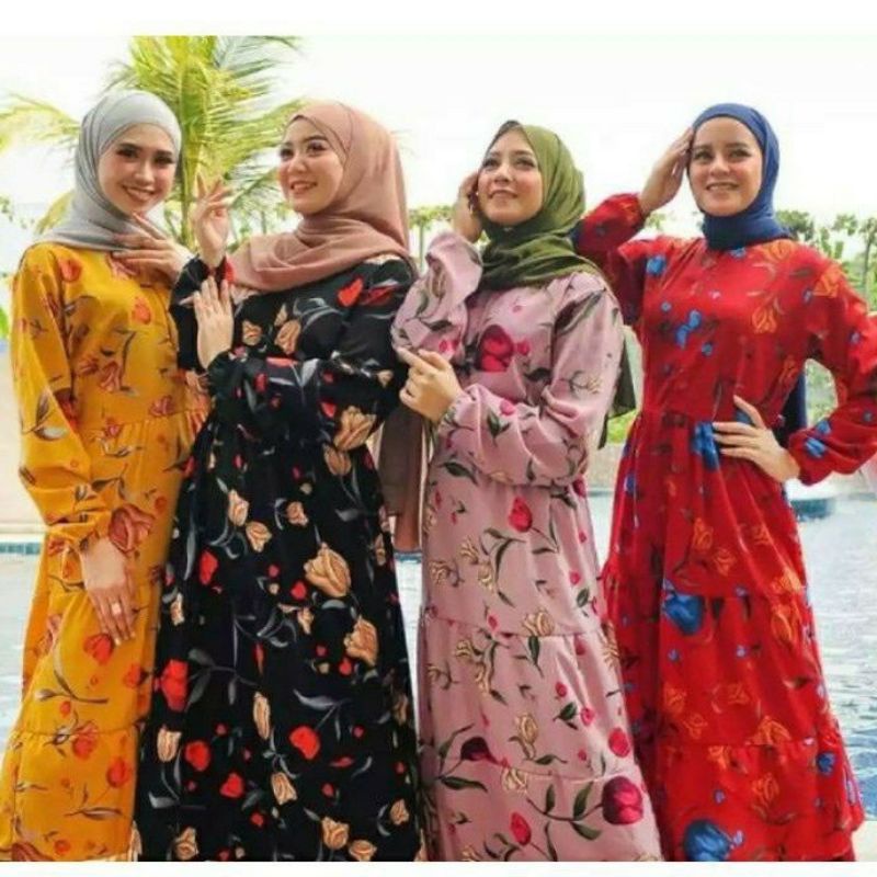 Gamis Terbaru Motif Bunga Tulip Yuris 2021 Cod