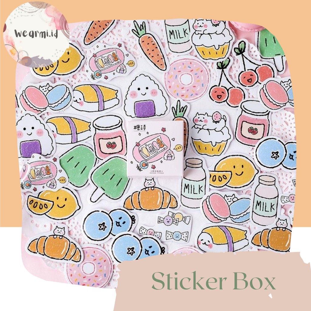 

45 pcs Sticker Box Deco Aesthetic Makanan Snack Lucu Pink Scrapbook Bujo Jurnal DIY