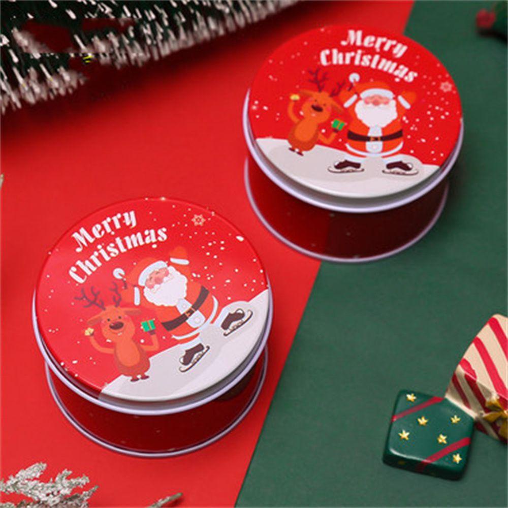 Top Christmas Tin Gift Box Xmas Candy Dengan Tutup Wadah Penyimpanan