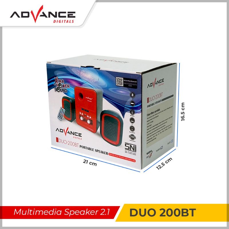 Advance Duo-200Bt Speaker Power Sound Bluetooth Portable Subwoofer Super Bass Aux Radio Fm Memory Card
