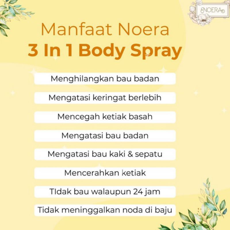 SALEE!! Noera 3 In 1 Body Spray | Natural Deodorant Spray BPOM 60ml