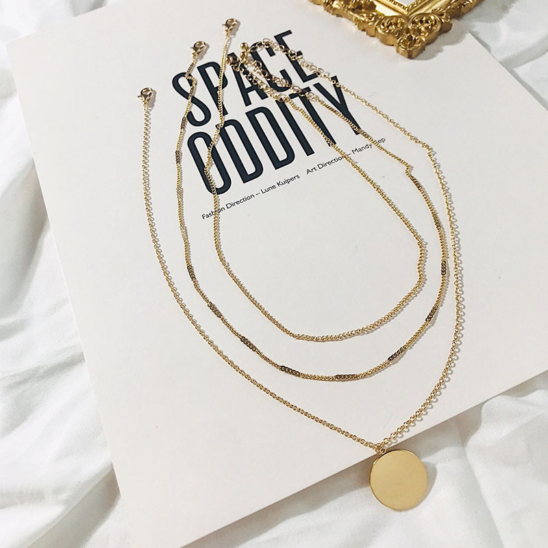 【MHANG】Kalung Wanita Simpel Multi-layer Disc Rantai Klavikula Liontin Koin Mode Jepang Dan Korea Aksesori Mode Baru Yang Bisa Dilepas