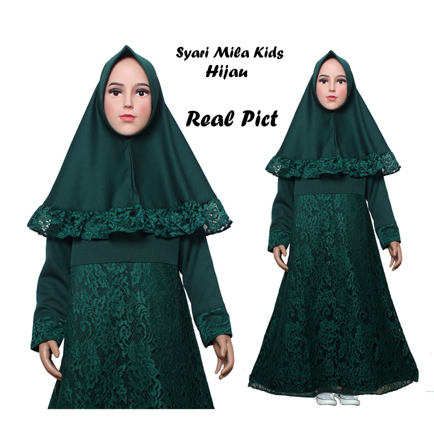 Syari mila brukat kids/gamis anak brukat+bergo/dress muslim anak murah/baju gamis anak terbaru