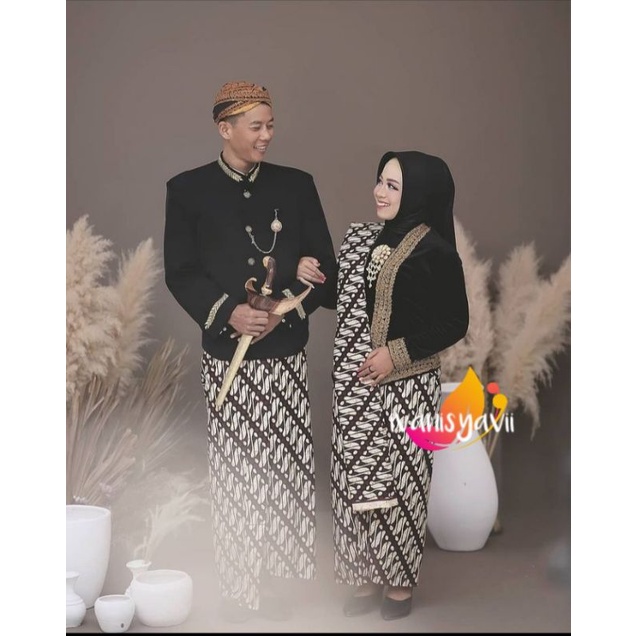 Set Prewed / Baju Couple Adat Jawa, Motif Lereng KeciL (Free Selendang)