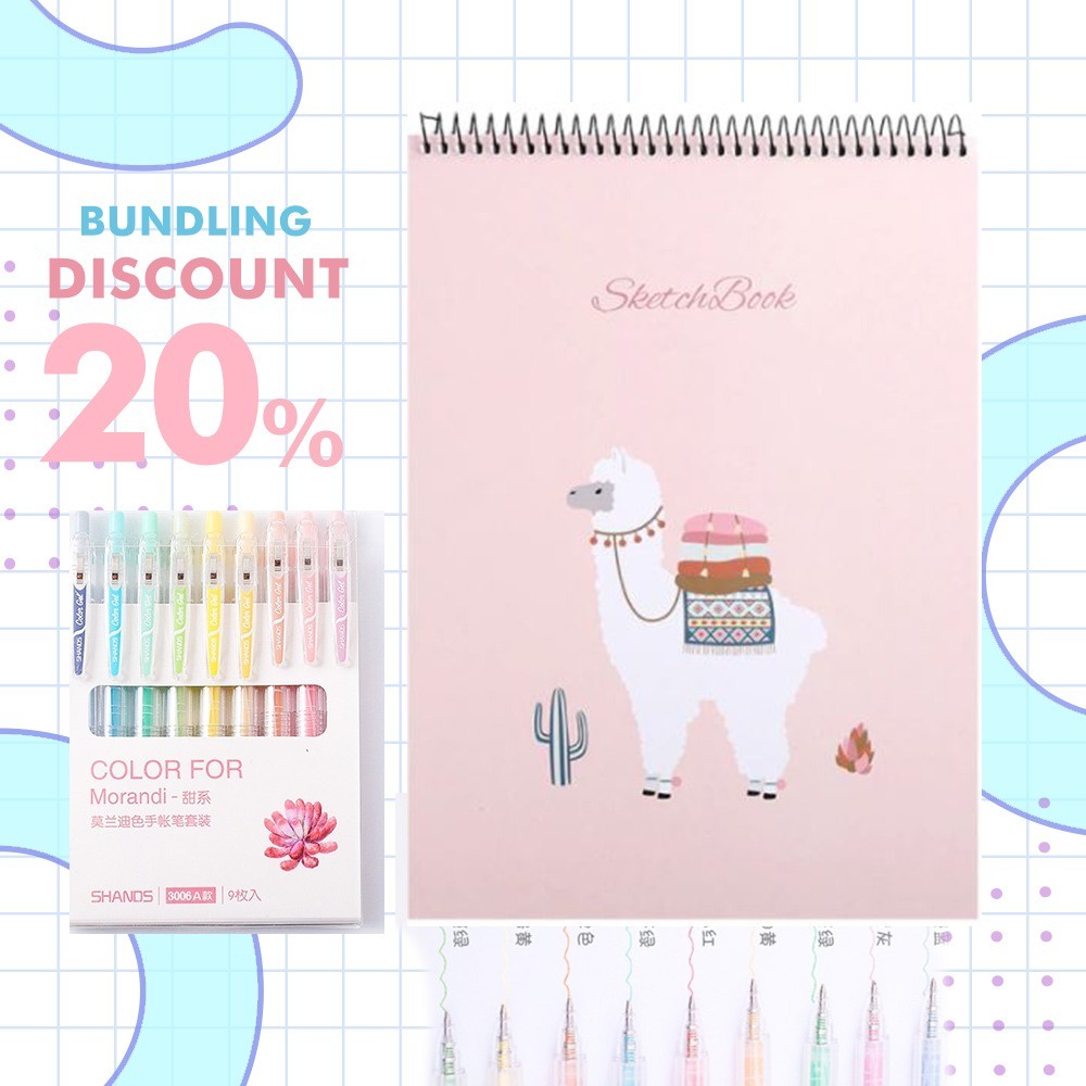 

A4 Sketchbook Blank Paper Notebook Art Drawing & Gel Pen Warna Paket1