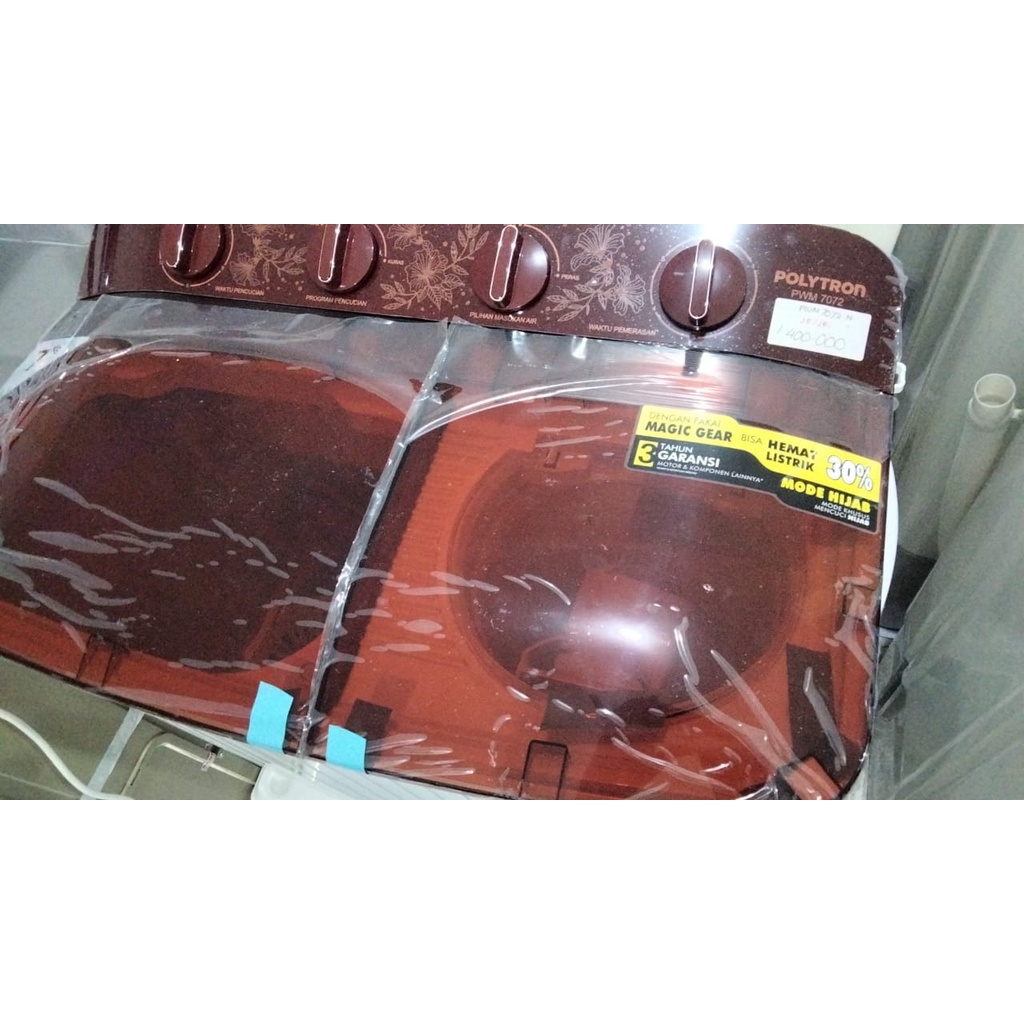 Mesin cuci Polytron PWM 7072 coklat 7 kg tutup transparan