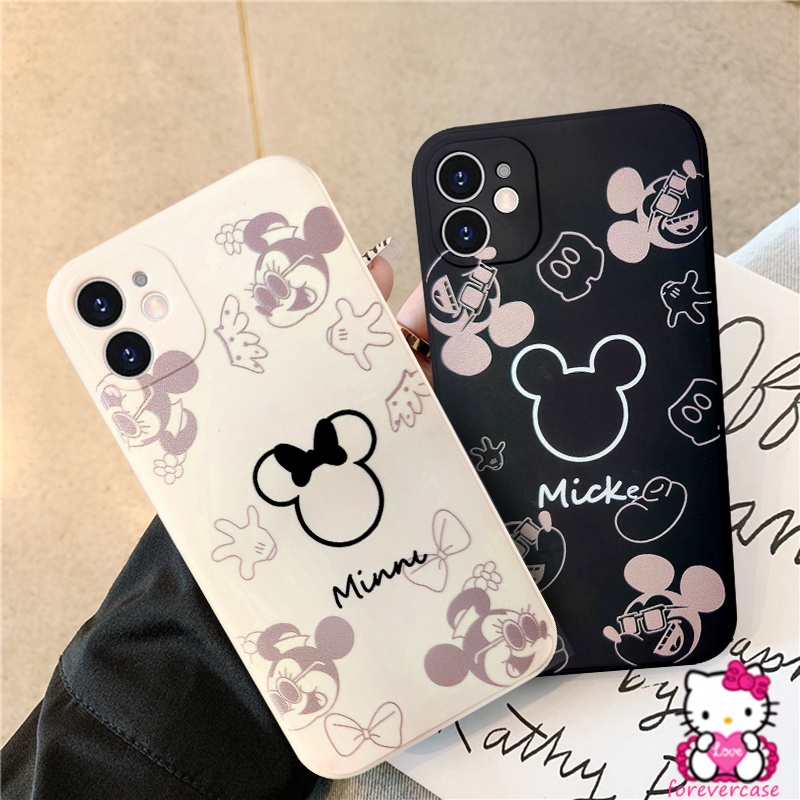 Cartoon Case Iphone 13 pro max 11 12 Couple 7 8 Plus Lover Cute Kawaii Xr Xs X Mickey Mouse Xs Max Se 2020 6 6S Plus Straight Edge Square Iphone 12 11 Pro Max Minnie Tpu Soft Camera Protector Cover