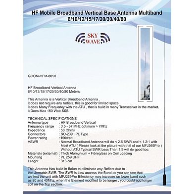 SSB HF Mobile Portable Emergency Antenna , Antena Mobil 80m-6m Band