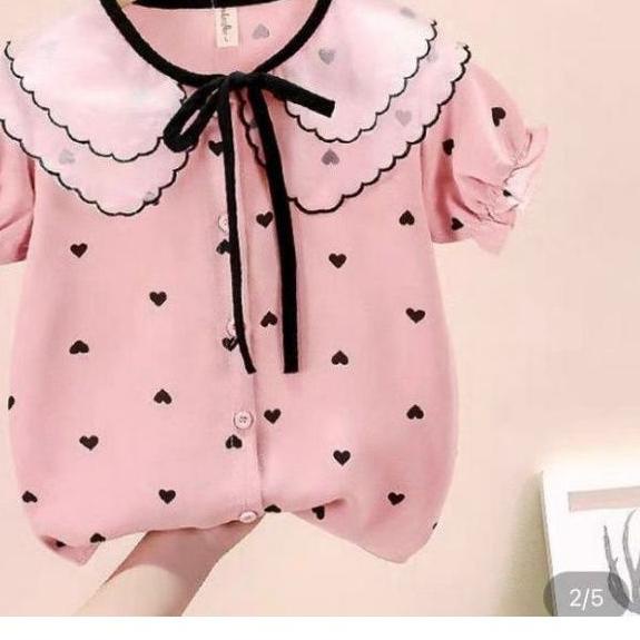 Atasan anak perempuan import 5tahun - 10 th kemeja import blouse cewek baju impor polkadot anak pink