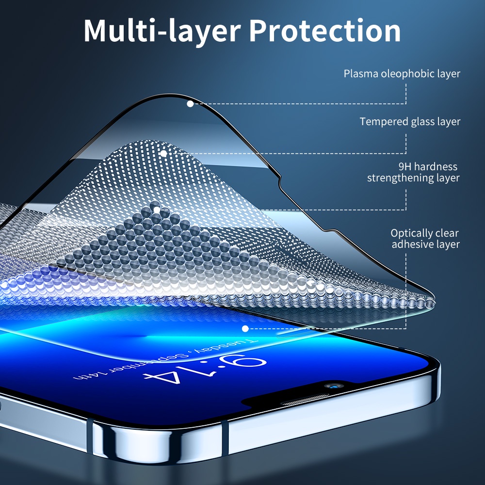 (1 / 2pcs) Pelindung Layar Tempered Glass 9d Anti Gores / Air / Sidik Jari Untuk Iphone 13 / 13pro / 13pro Max
