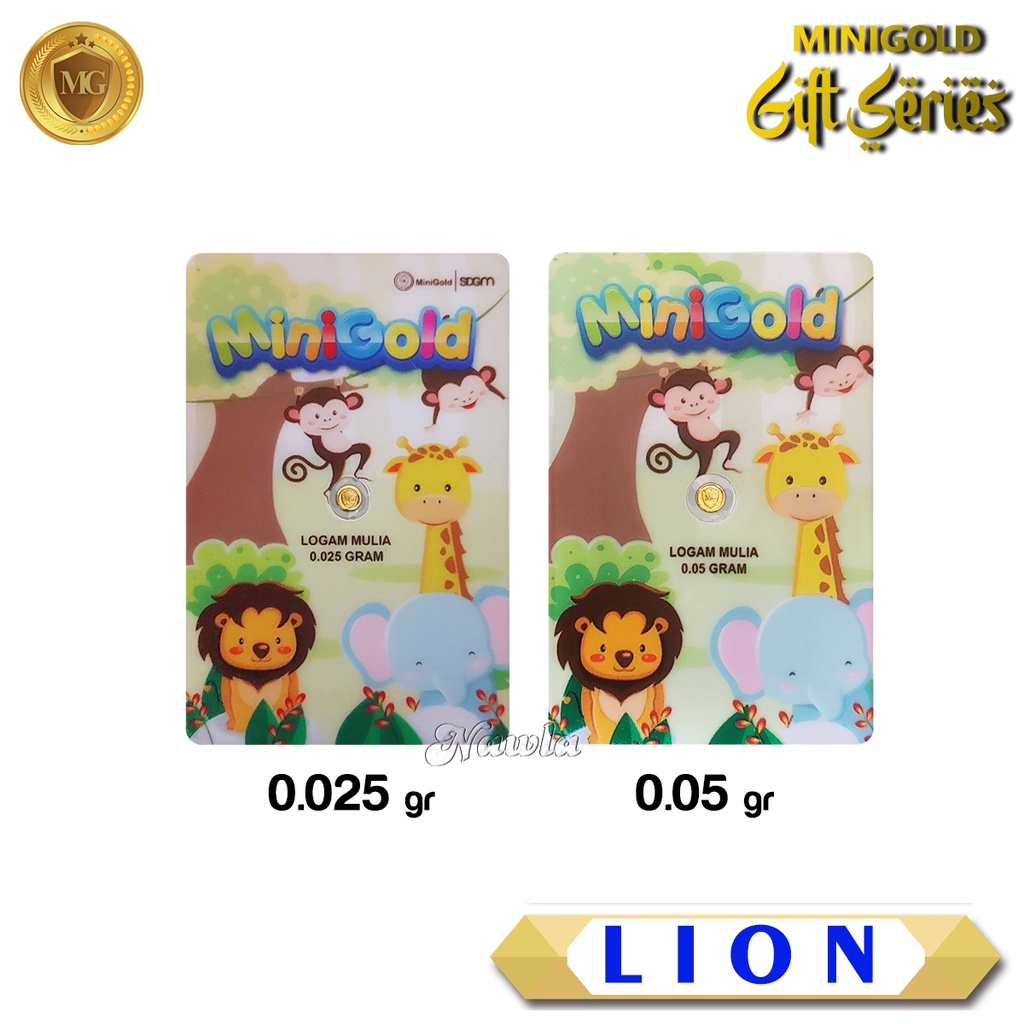 Minigold Gift Series 0.025 gr LION Asli Logam Mulia Emas 24 Karat Gift Card Hadiah Anak-Anak