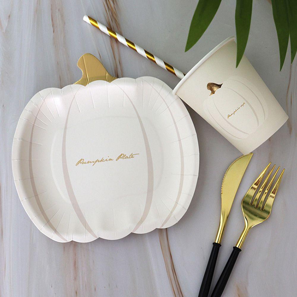 [Elegan] Peralatan Makan Sekali Pakai Labu Bronzing Untuk Dekorasi Ulang Tahun Rumah DIY Ornamen Properti Foto Dekorasi Halloween