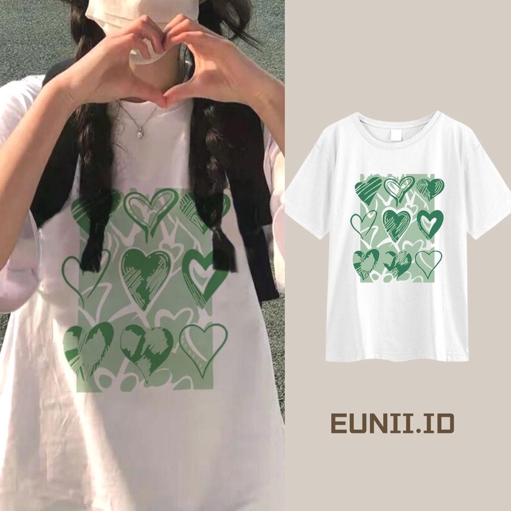 EUNII T-shirt Lengan Pendek Jiugongge Cinta Modis Pencetakan Longgar Korean Style/Kaos Atasan Wanita/Baju Kaus Oversize Wanita