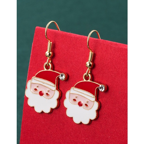 LRC Anting Gantung Fashion Christmas Alloy Dripping Santa's Elk Bell Earrings Q04662