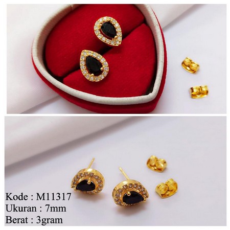 Anting Tusuk Xuping Anting Giwang Lapis Emas Permata Zirconis Hitam