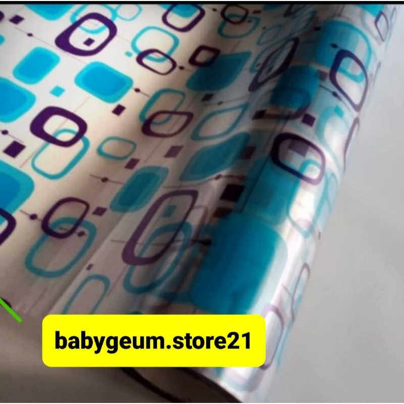 stiker kaca sandblast motif warna kotak biru per setengah meter