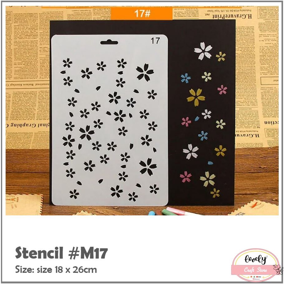 

M17 Plastic Stencil Plastik Stensil Cetakan Stensil Lukis, Baking, Journal, Scrapbook, Bujo, Drawing, etc ~ Sakura, Cherry Flower
