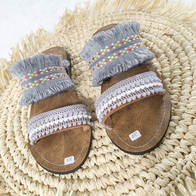 Boho simply grey sandal sandal boho / sandal etnik / sandal bohemian / sandal wanita-2