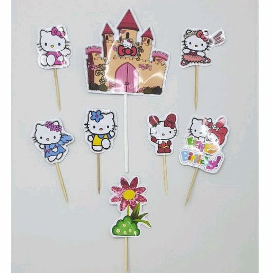 SET TOPPER HAPPY BIRTHDAY ANIMASI HELLO KITTY PICK TOPPER TUSUK