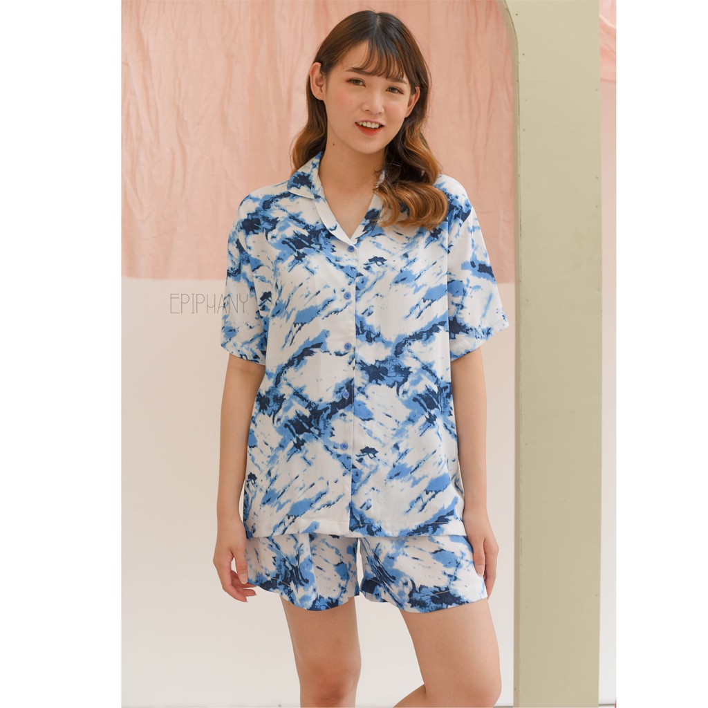 Kayseri Blue Short Short- Setelan Piyama Baju Tidur Rayon Wear Epiphany