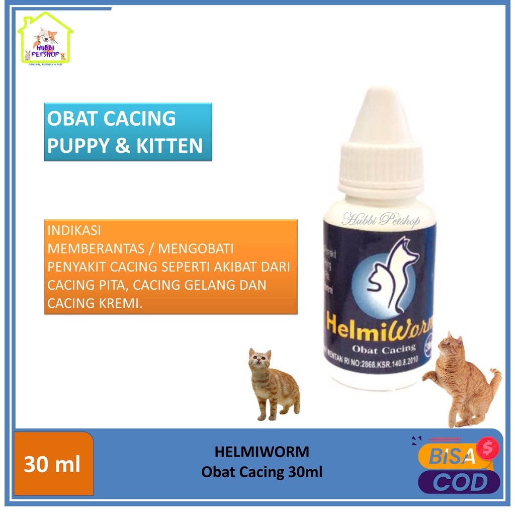 Obat Cacing Kucing Kitten HELMIWORM - Obat Cacing Kucing Kitten Anak Anjing Puppy 30ml