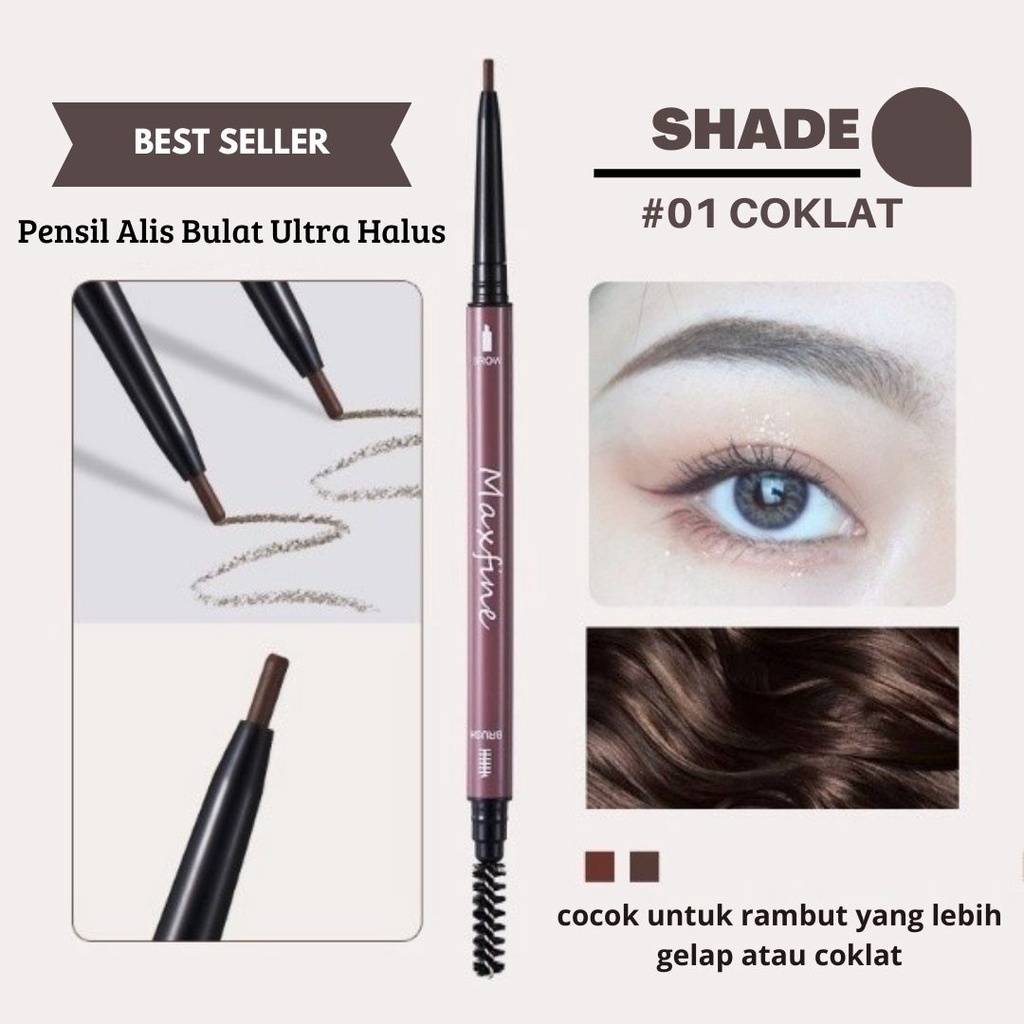 Pensil Alis Ultra-Halus Eyebrow Pensil Alis Waterproof Double Head Plus Spoolie Brush by Maxfine