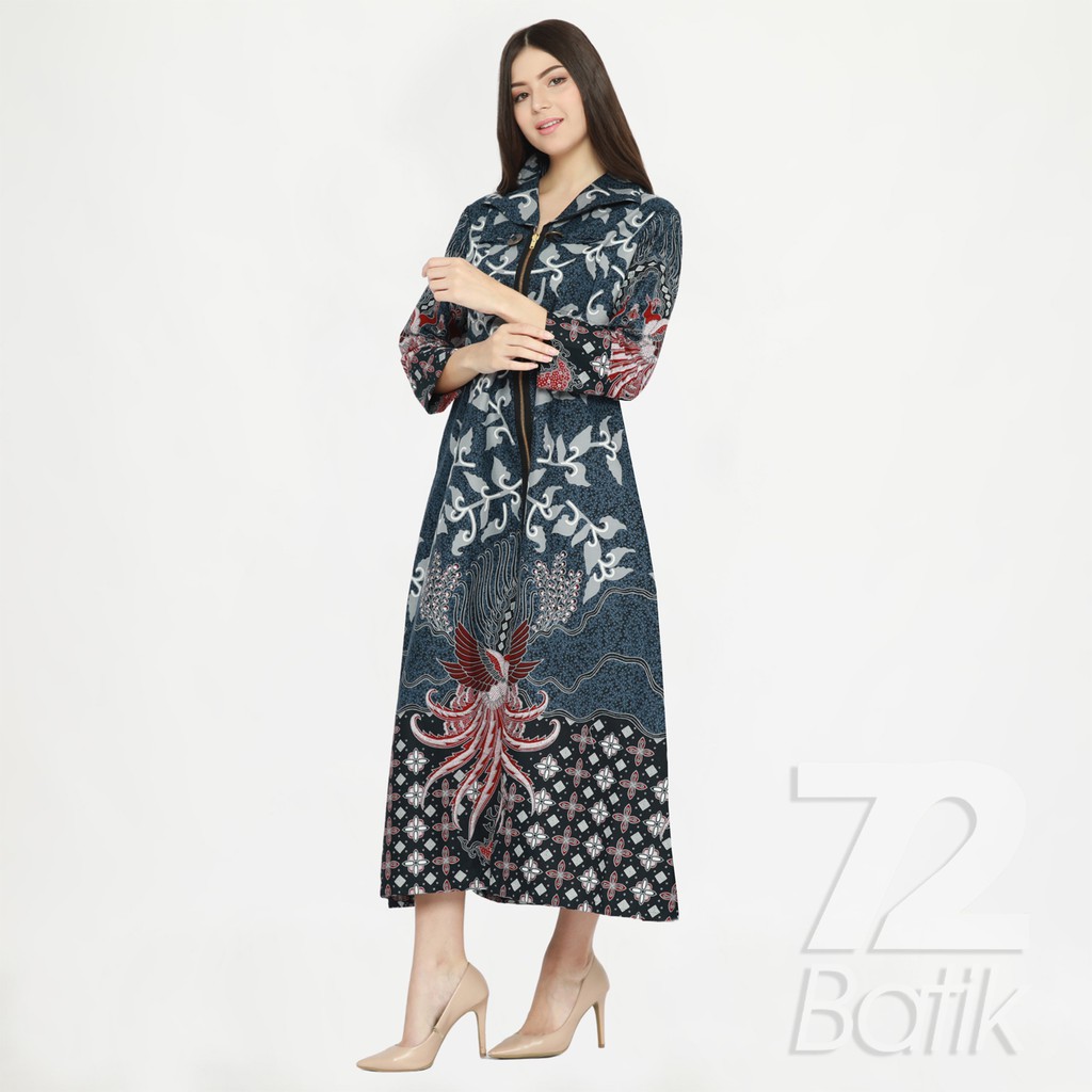 ALONSO GAMIS BATIK PREMIUM FULL TRIKOT LONG DRESS NAVY BIRU DONGKER KATUN PRIMISSIMA 725117 CAP 72