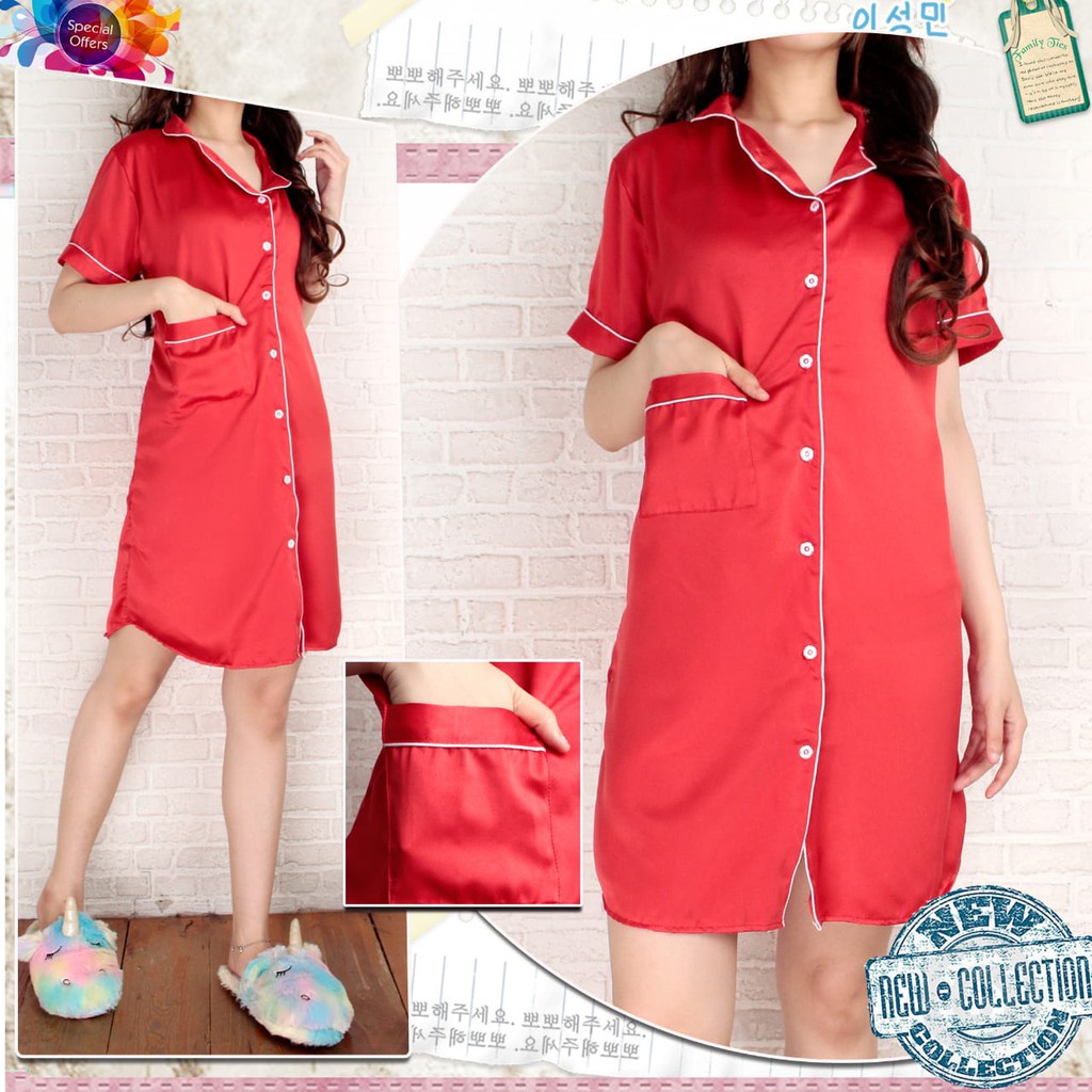 FORTGLASS DASTER SATIN BAJU TIDUR SLEEPWEAR SILKY VELVET TERUSAN