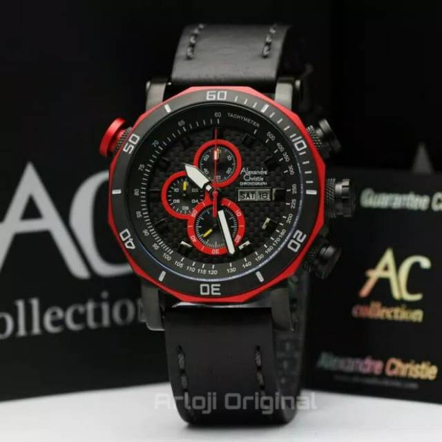 JAM TANGAN PRIA ALEXANDRE CHRISTIE AC 6308 BLACK RED ORIGINAL