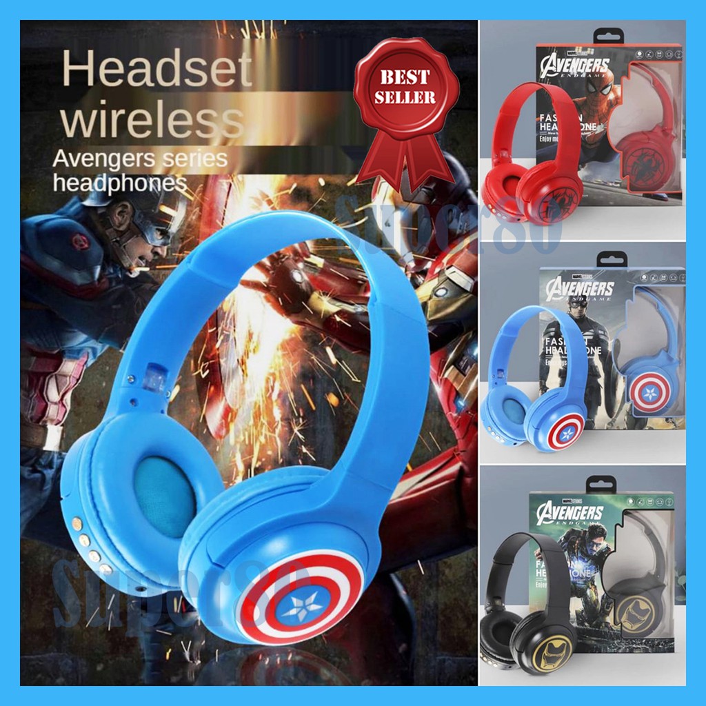 Headphone Bluetooth Marvel Avengers Endgame Spiderman Ironman Captain America Headset Earphone Wireless 5.0