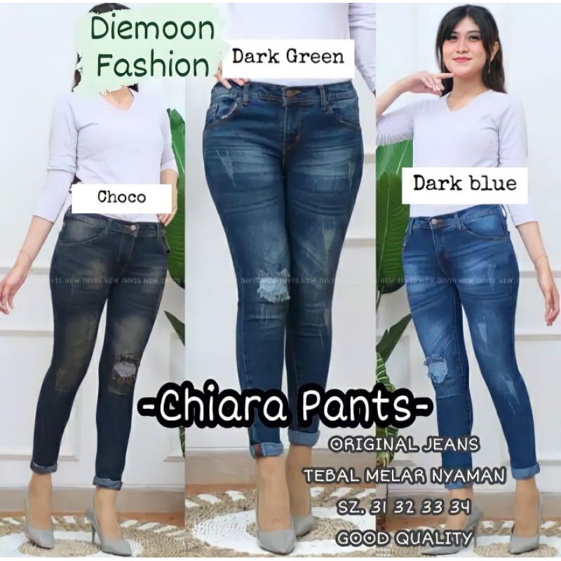 Chiara Pants Jeans Melar Model Sobek  List Lipat 3  Warna