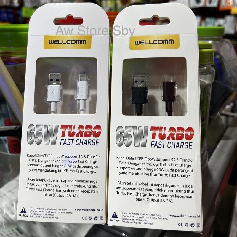 Original Wellcomm Kabel Data Type C Turbo Fast Charge 65W Panjang 1,5 meter Kabel Data Turbo