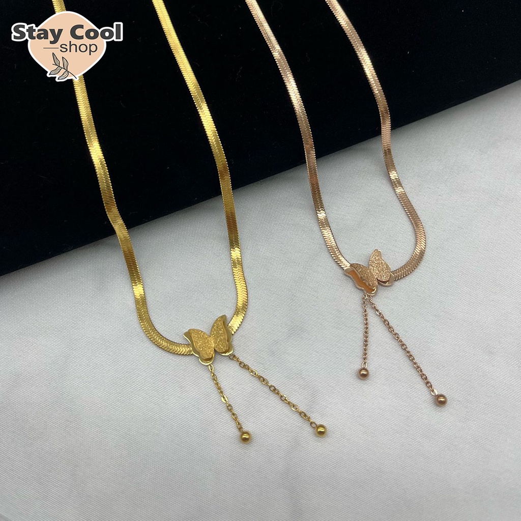 Kalung Titanium Rose Gold Liontin Kupu Kupu Model / Kalung Wanita / Accesories Wanita Kalung Titanium Anti Karat selamanya / COD