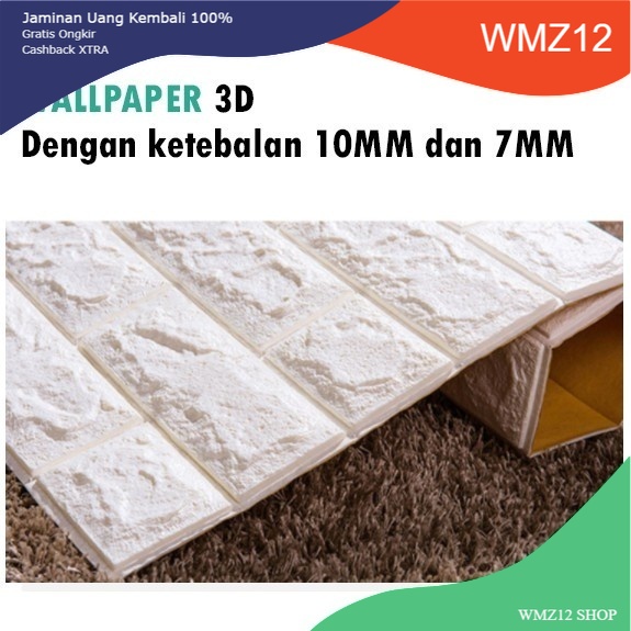 Wallpaper batu bata putih 3D Foam 10mm dan 7mm wallfoam 3d wallpaper tebal wallpaper batu bata tebal