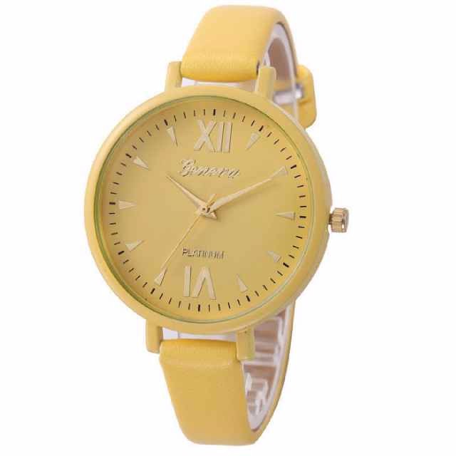Jam Tangan Geneva Cewek | Jam Tangan Wanita / Cewek Geneva Colorfull Leather Yellow B_SWH