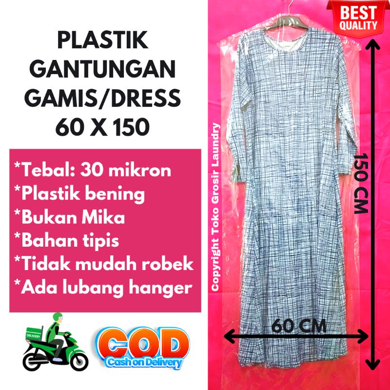 Cover Baju Gaun Gamis Dress Isi 5 Gantungan Plastik Packing Laundry Loundry Gantung 60x150 Bening Tr