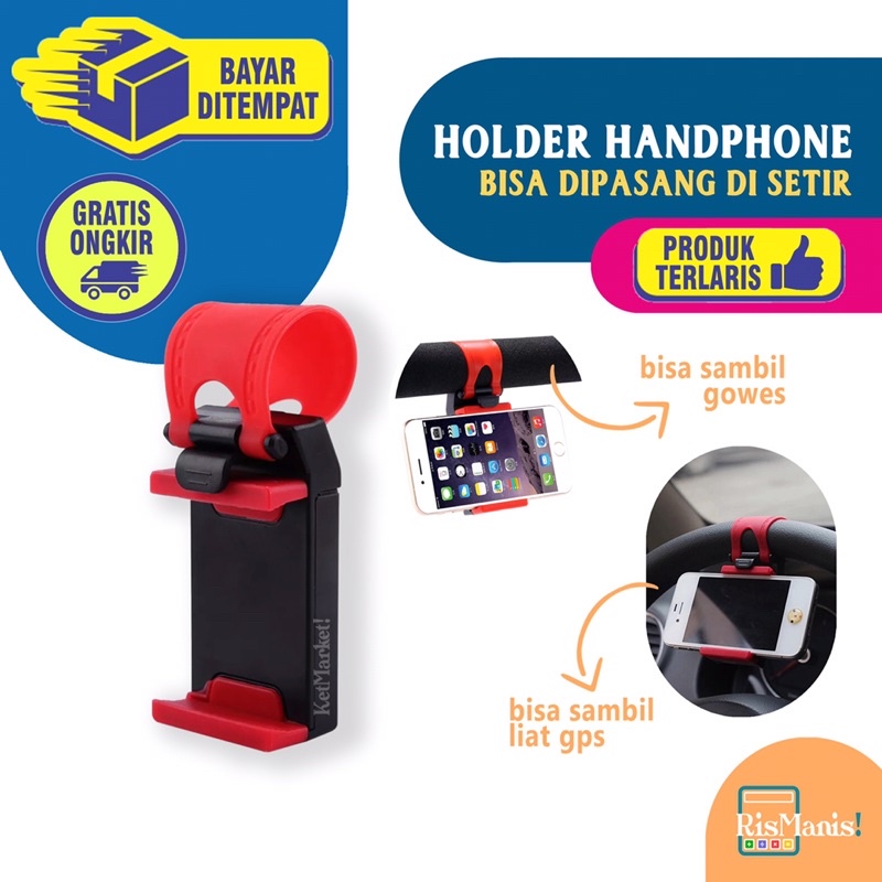 CAR STEERING PHONE HOLDER - Penjepit Ponsel Penahan HP Aksesoris Mobil Setir Kemudi Gagang Sepeda