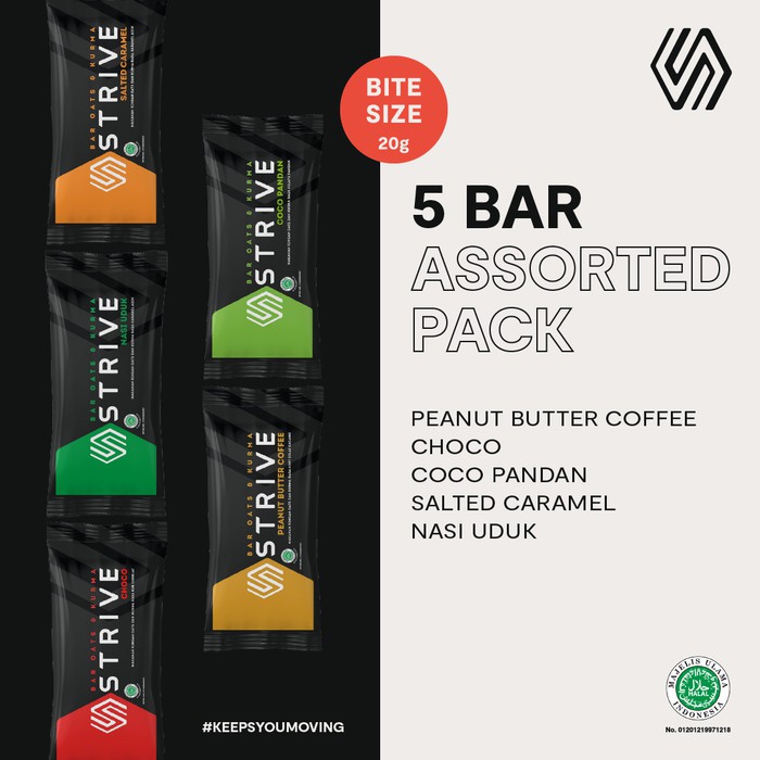 STRIVE Bite 20g ENERGY BAR Assorted MIX 1 Box isi 5pcs rasa campur