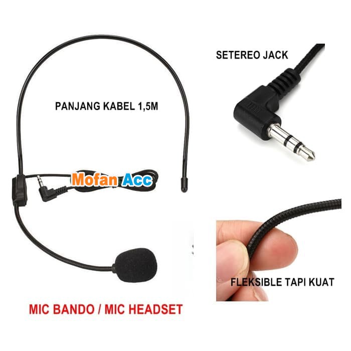 Mic Bando Clip On 3.5Mm Microphone Headset Kabel Jack Zoom Meet Video Call Conference handphone HP