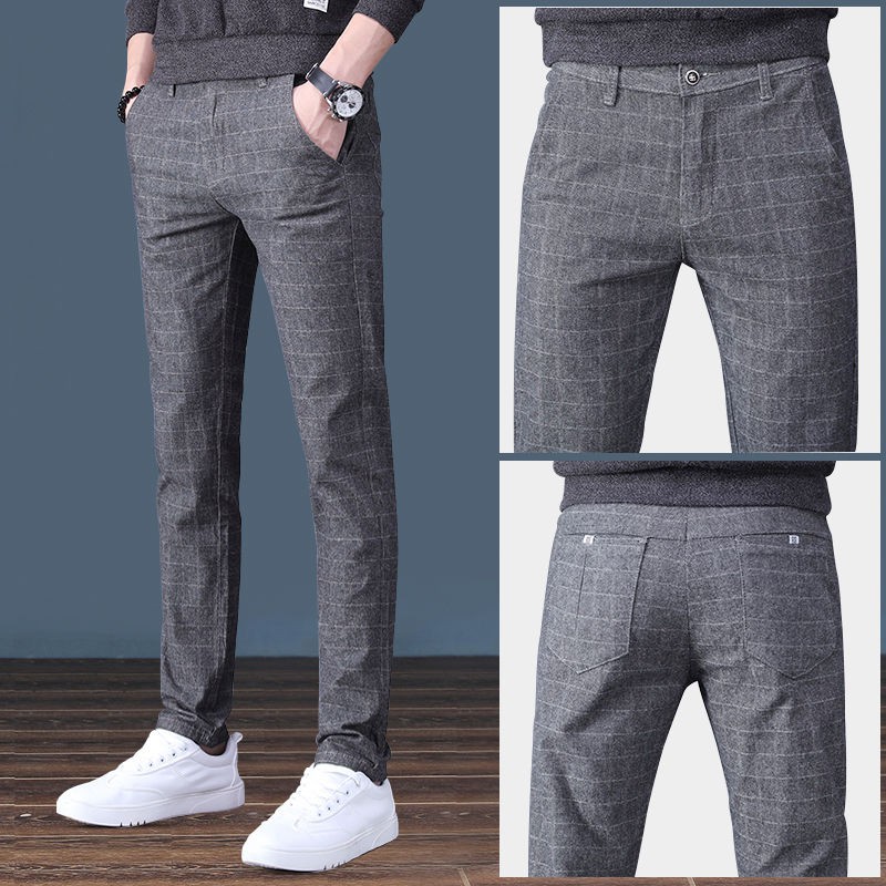  Celana  Panjang Slim Fit Elastis Casual Motif Kotak  Kotak  