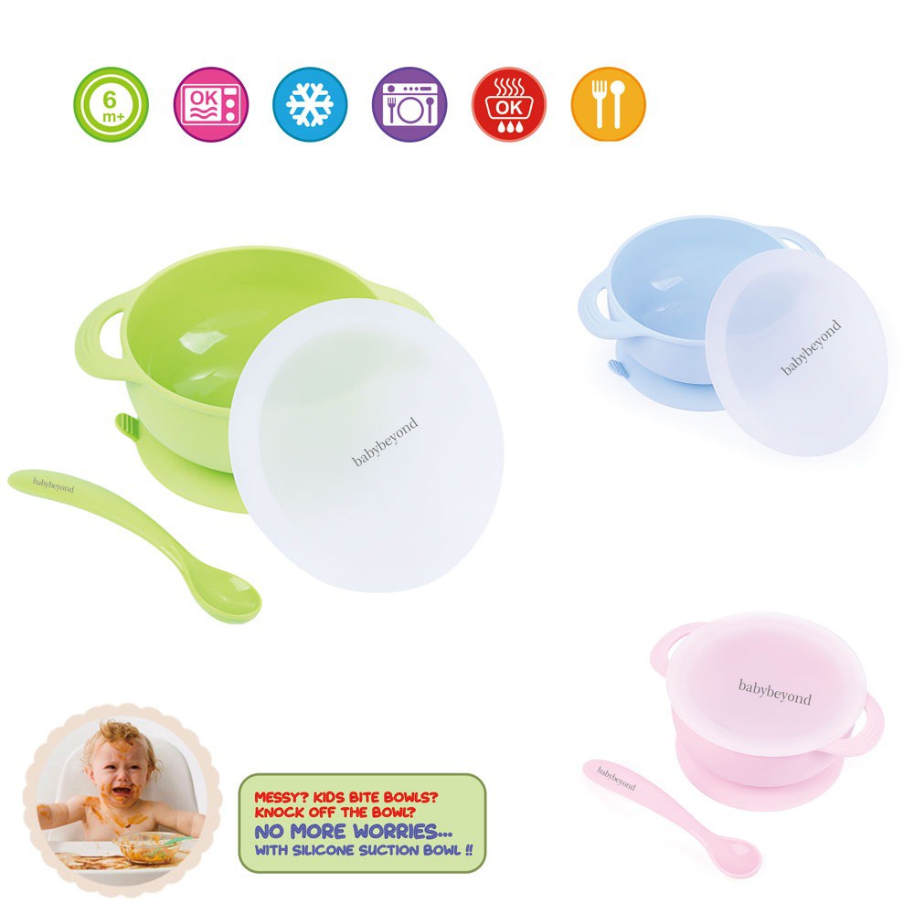 Babybeyond Silicone Suction Bowl with Spoon and Lid BB1043 Mangkok Bayi 350ml