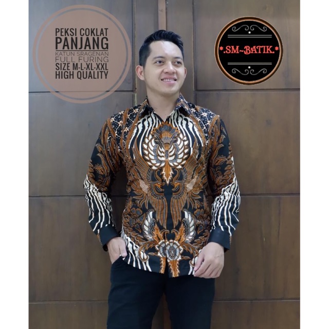 Batik Pria PEKSI COKLAT Panjang Katun Halus Full Furing Termurah