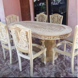 Meja Makan 6 Kursi Mentah Jati