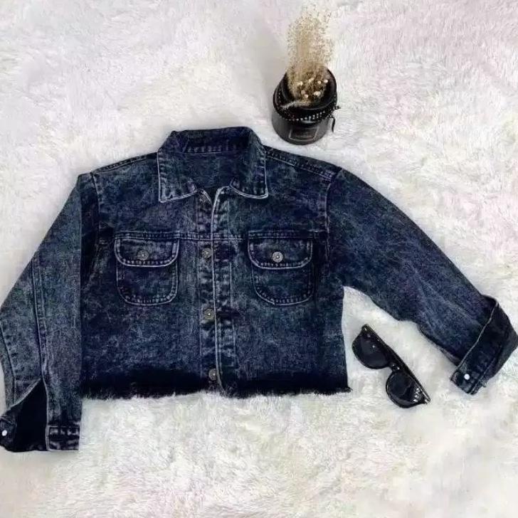 Top Produk.. jacket denim jeans crop wanita jins lepis jaket cewek cewe rawis ripped jacket