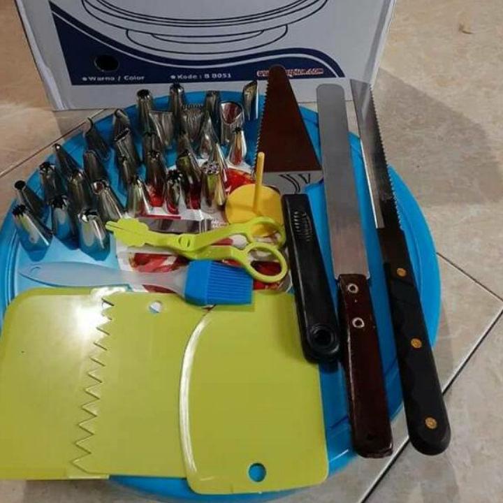 ❅ {BISA }Paket Dekorasi Kue Tart Wedding Cake Kue Ulang Tahun Paket Meja Putar Spuit Lengkap murah ♪