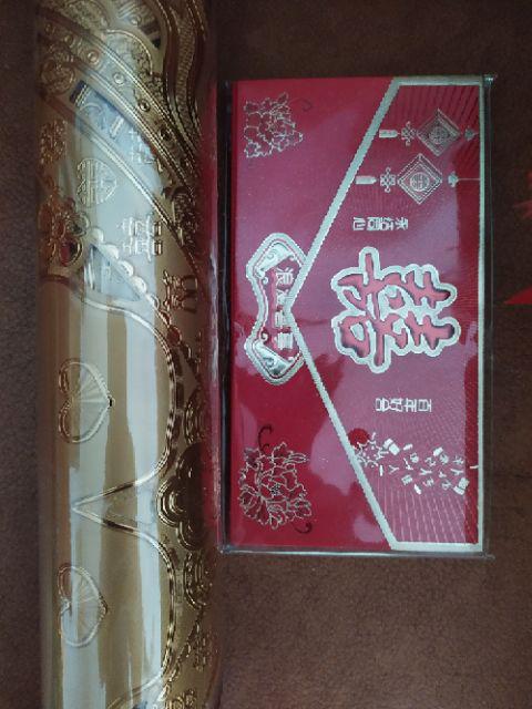 Tempelan Tulisan Shuang Xi Bludru Bahan Foil Anti Robek 14cm X 13cm