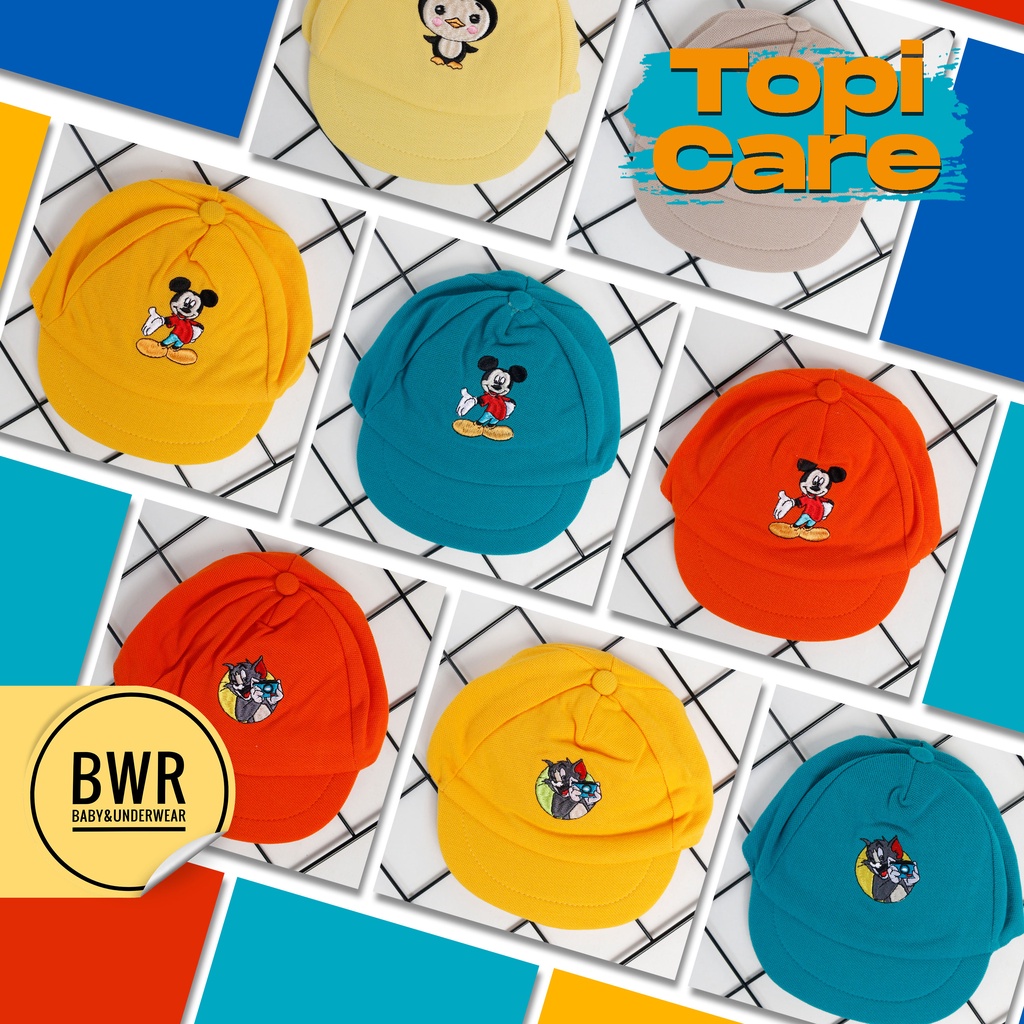 Topi Anak Bayi Laki Laki CARE Motif Bordir Kecil | 0-6 Bulan Topi Bayi Newborn Lucu - Bwr IX