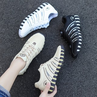 Sepatu Sneakers Wanita Model Lace-Up Casual Bahan Kulit