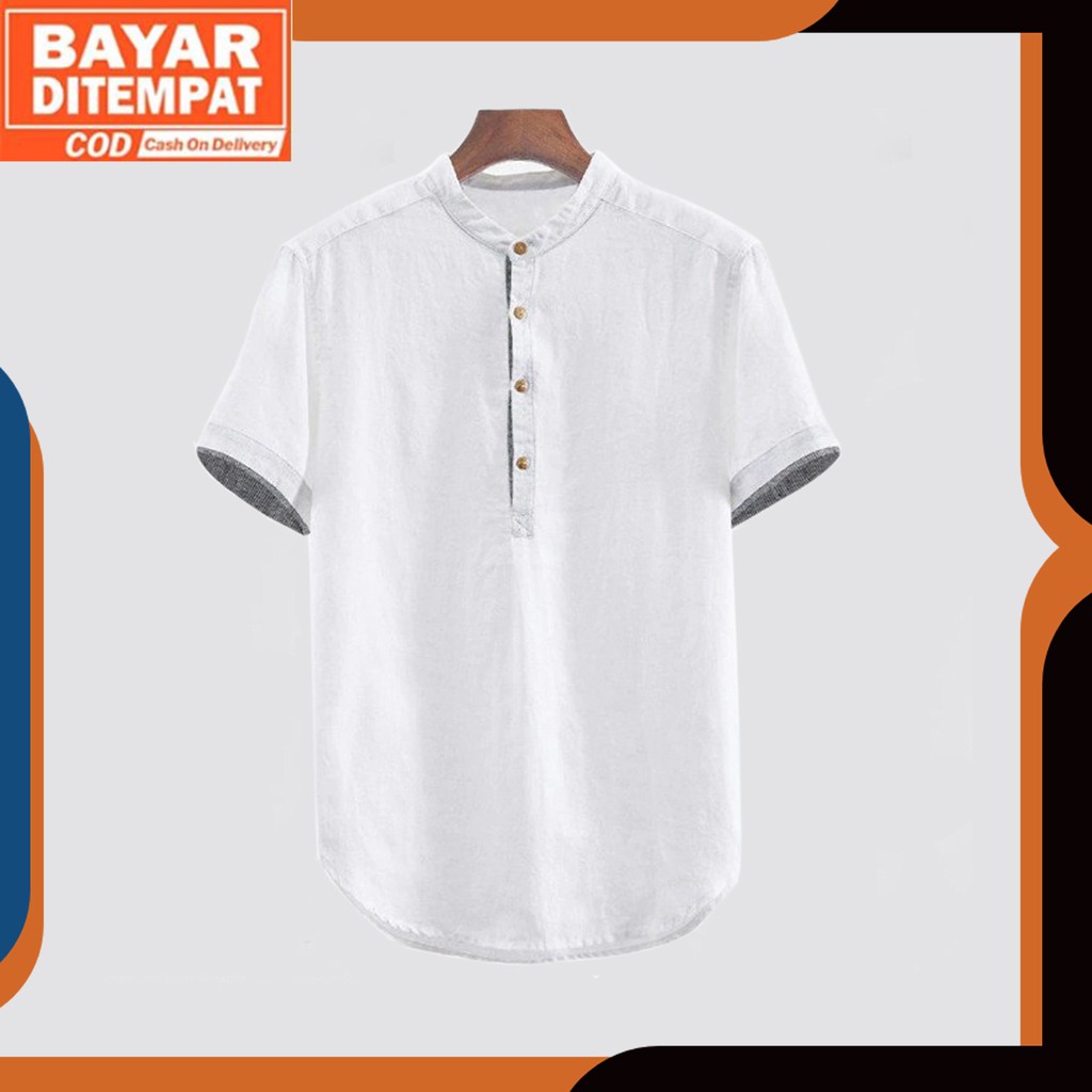 BAYAR DITEMPAT - Baju Koko Hanafi Pria Lengan Pendek Tersedia 5 Warna COD Kemeja Pria Distro Bandung