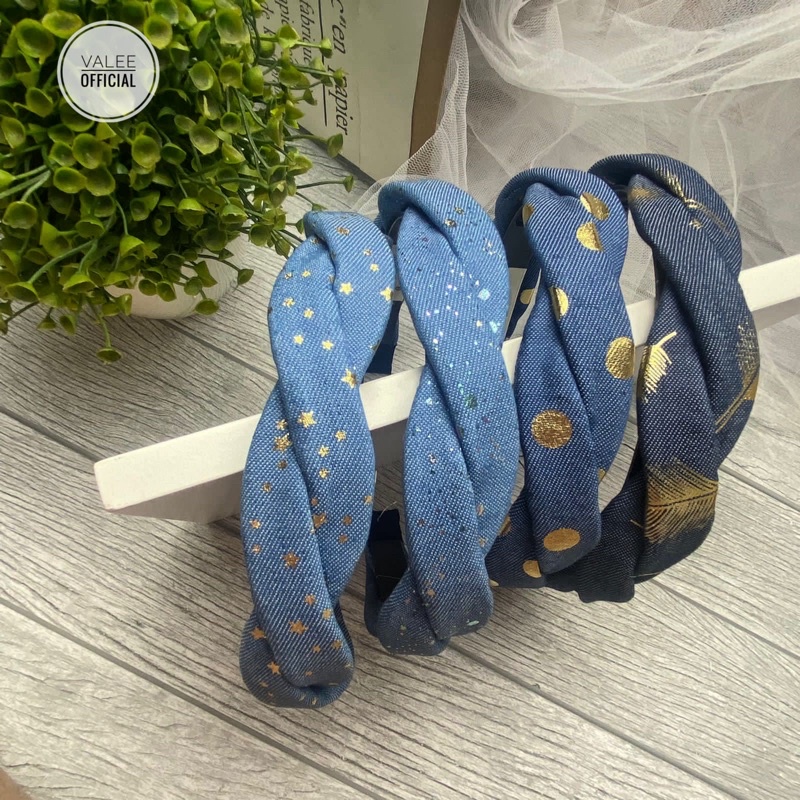 BANDO PREMIUM KEPANG DENIM BANDANA KOREA WANITA KEPANG MOTIF JEANS DENIM